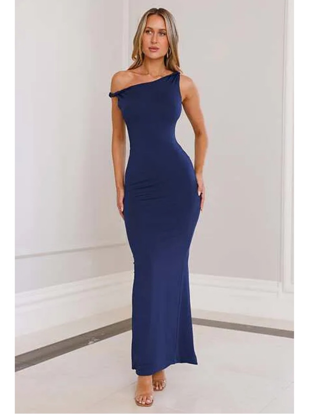 Hello Molly One-Shoulder Navy Bodycon Maxi Dress